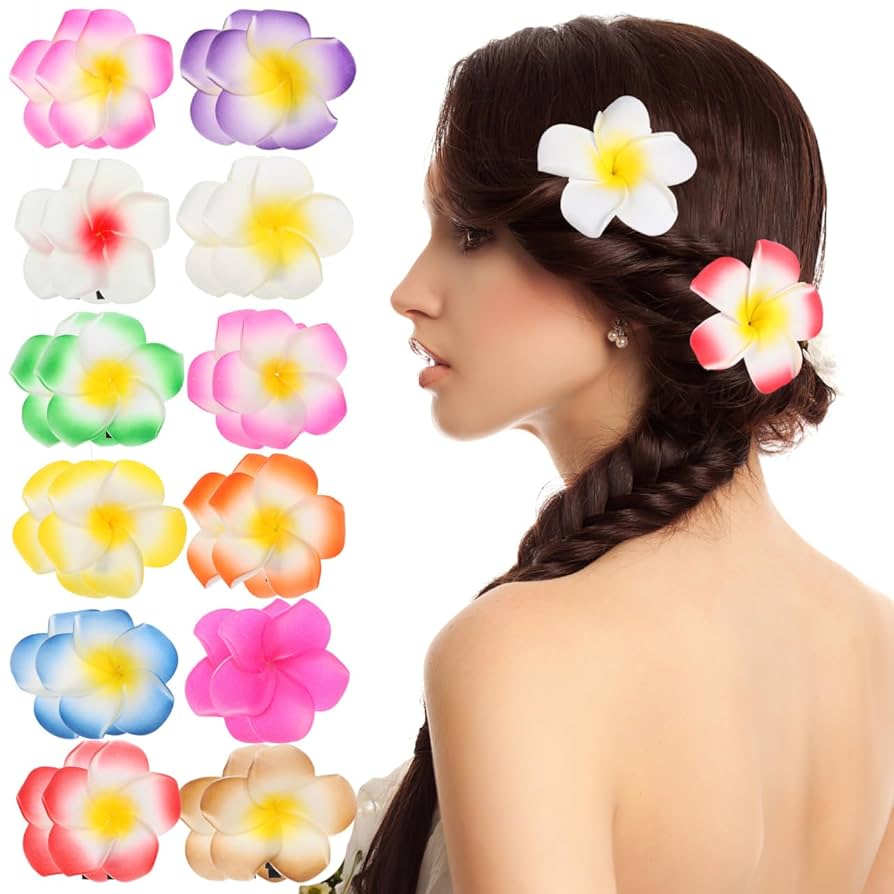 #1243-1　新品　7個　ヘアクリップ　髪飾り　ハイビスカス　イエロー系 フラダンス 髪飾り ハイビスカス ヘアピック オレンジ フラワー